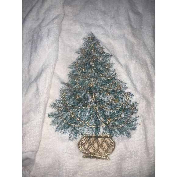 Vtg R.A. Briggs Yellow Set Of 2Hand Towel Made In USA Gold Green Christmas Tree - Picture 3 of 7